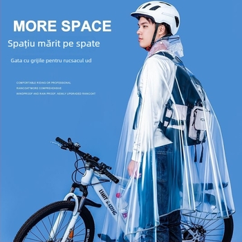 Poncho de ploaie pentru bicicletă MTB, unisex, cu glugă și margine dublă, transparent PVC, mărime extralarge