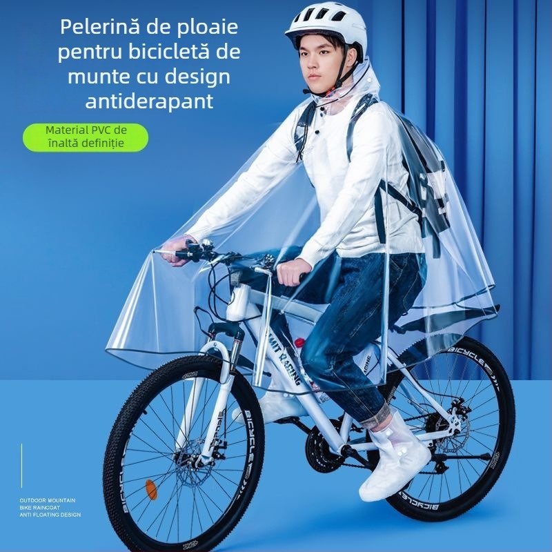 Poncho de ploaie pentru bicicletă MTB, unisex, cu glugă și margine dublă, transparent PVC, mărime extralarge
