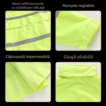 Palton impermeabil din țesătură Oxford, croială split, verde fluorescent, pentru adulți, unisex, activități în aer liber, reflectorizant