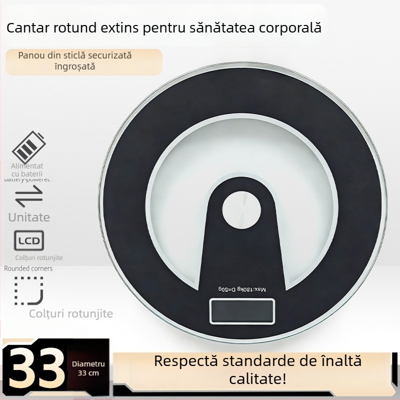 Cântar digital rotund pentru baie, măsurare precisă a greutății, cântar corporal pentru uz casnic, alimentat cu baterii