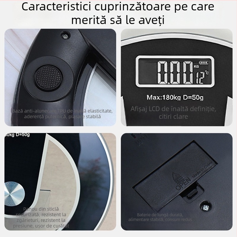 Cântar digital rotund pentru baie, măsurare precisă a greutății, cântar corporal pentru uz casnic, alimentat cu baterii