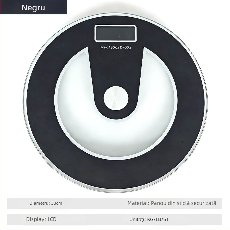 Cântar digital rotund pentru baie, măsurare precisă a greutății, cântar corporal pentru uz casnic, alimentat cu baterii
