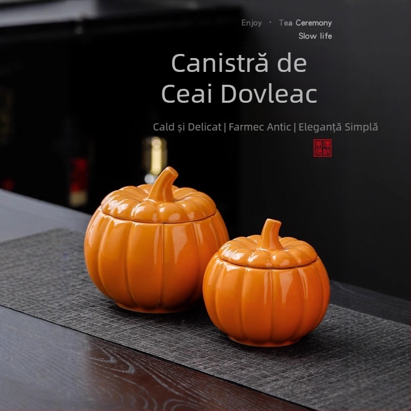 Borcan ceramic pentru ceai și bomboane, în formă de dovleac, sigilat, cadou de nuntă, depozitare în bucătărie, drăguț și haios