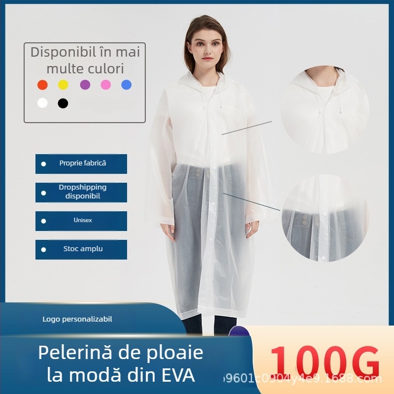 Pelerină de ploaie EVA pentru adulți, dintr-o bucată, ușoară, impermeabilă, pentru utilizare în aer liber