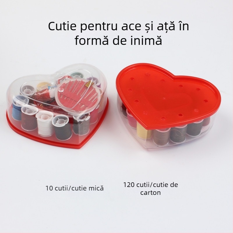 Cutie de cusut în formă de inimă pentru uz casnic, set de 120 piese