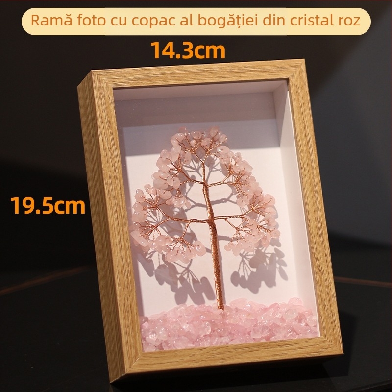Ramă foto cu arbore de cristal roz – decor interior elegant pentru living, hol și birou