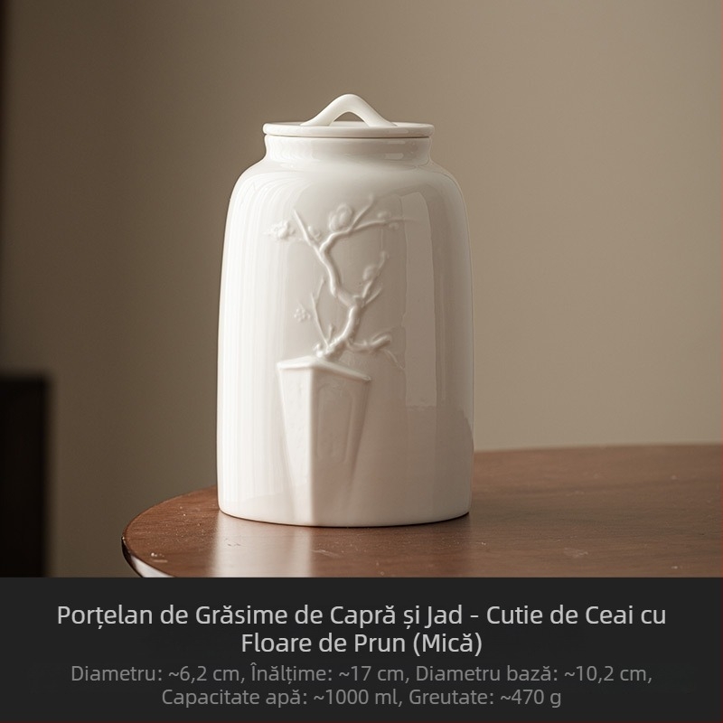 Recipient pentru ceai Dehua din porțelan alb, cu floare de prune, sigilat, rezistent la umezeală, ceramică, capacitate mare
