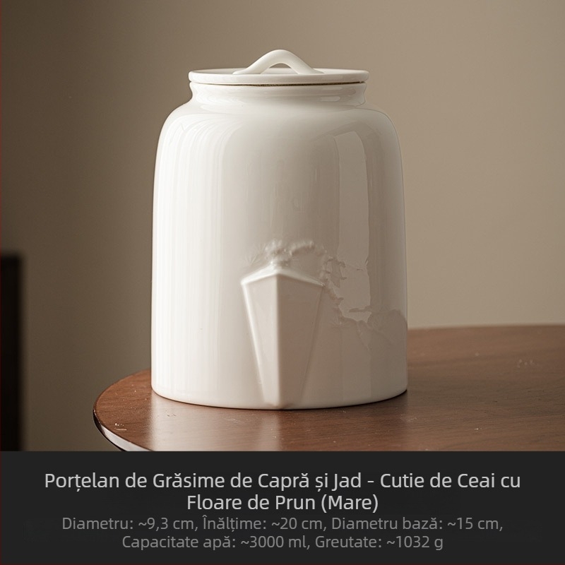Recipient pentru ceai Dehua din porțelan alb, cu floare de prune, sigilat, rezistent la umezeală, ceramică, capacitate mare