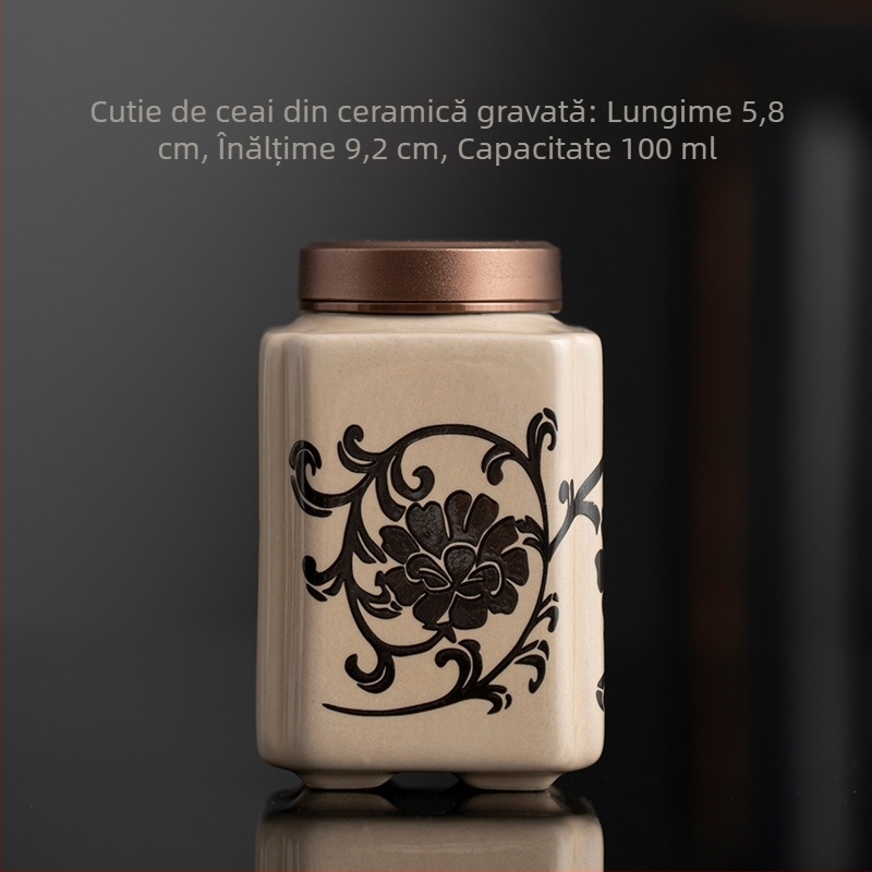Cutie ceramică etanșă pentru ceai, mică, Pu'er și ceai verde, Longjing, cu logo