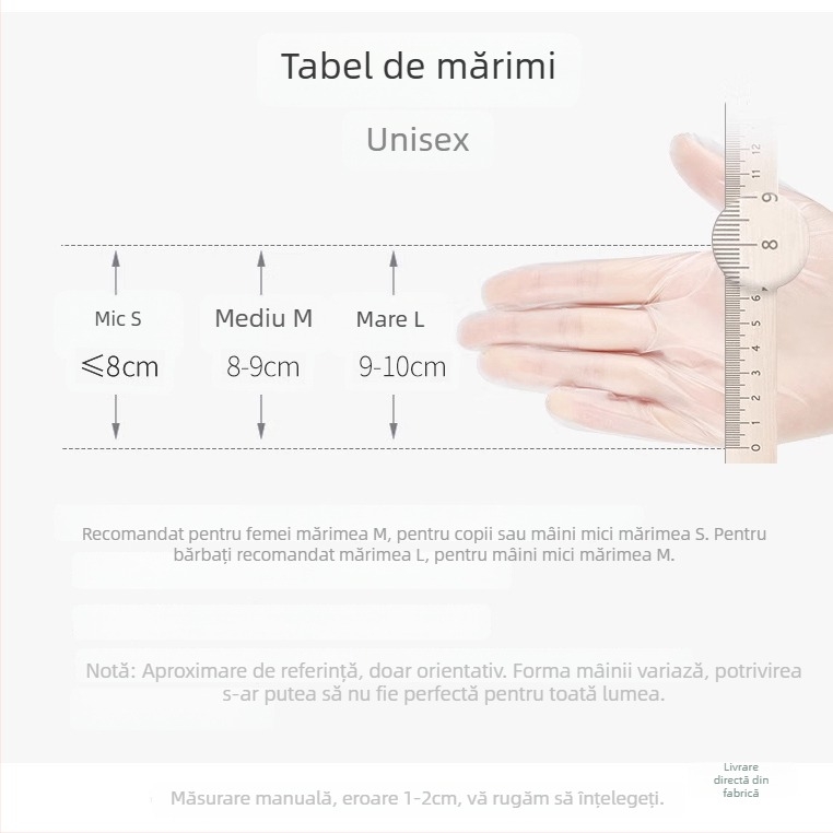 Mănuși de unică folosință, de calitate alimentară pentru bucătărie: frământarea aluatului, coacere, spălat vase și curățenie.