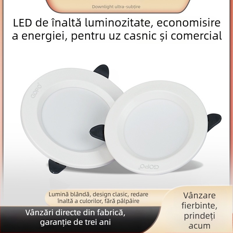 GOPO downlight LED încastrat A6LED, 5W–24W, iluminat comercial și de birou