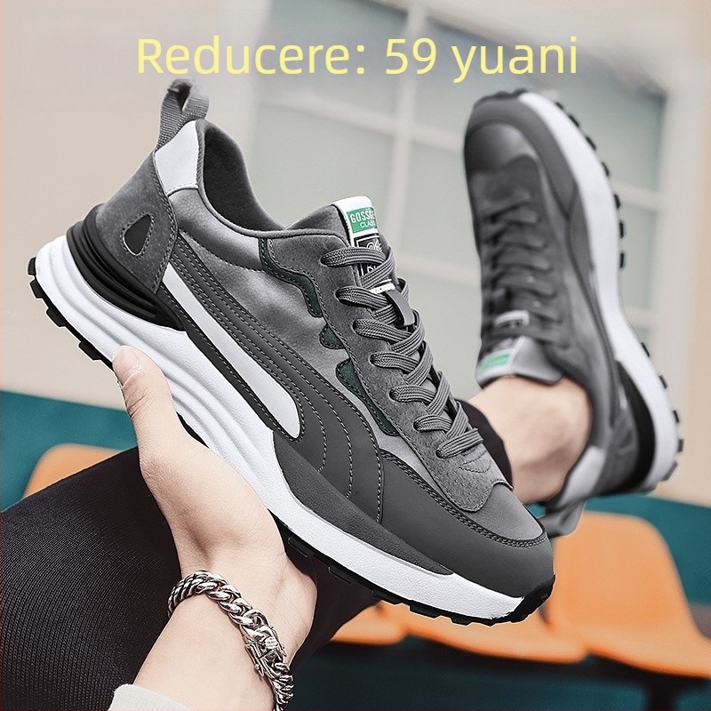 Pantofi casual din piele naturală pentru bărbați, talpă groasă, pentru toate anotimpurile, inspirați de Forrest Gump, vârf rotund