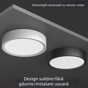 Senzor radar de mișcare, LED downlight montat pe suprafață, control vocal, formă circulară, fără găuri, iluminare IR pentru hol