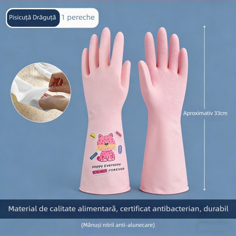 Mănuși nitril colorate pentru uz casnic, pentru spălat vase și curățenie, cu desen animat
