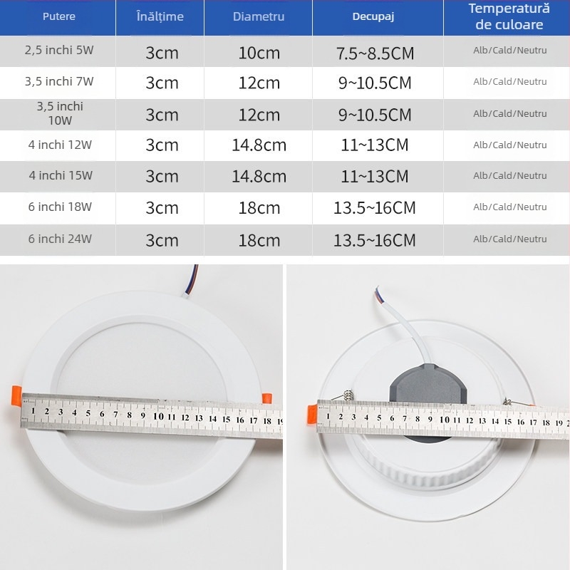 LED încorporat în tavan, downlight, 5W, iluminare tri-nuanțe reglabilă pentru living și hol, Cat-Eye spot