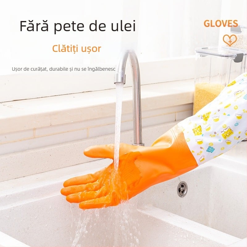 Mănuși de bucătărie din PVC, lungi, cu căptușeală fleece, pentru spălat vase și haine, curățenie casnică