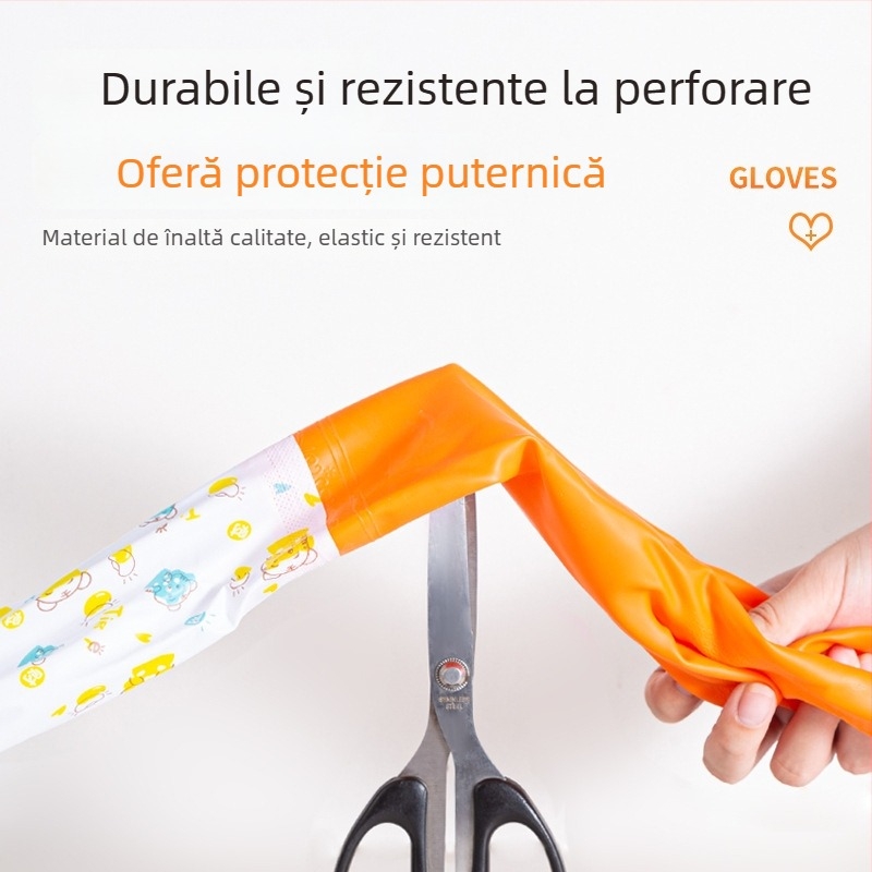 Mănuși de bucătărie din PVC, lungi, cu căptușeală fleece, pentru spălat vase și haine, curățenie casnică