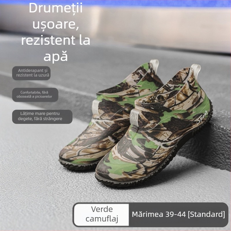 Ghete de ploaie pentru bărbați în camuflaj, gleznă scurtă, impermeabile, antiderapante, bocanci de ploaie cu talpă moale