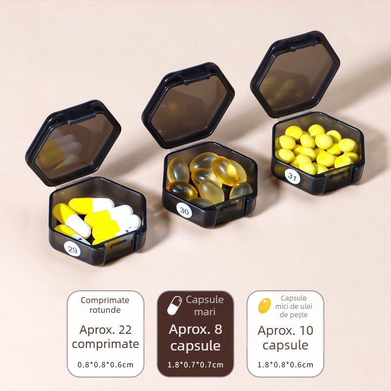 Cutie curcubeu pentru pastile, cu 32 compartimente, detașabilă, pentru călătorii, organizator de medicamente din plastic, calitate alimentară