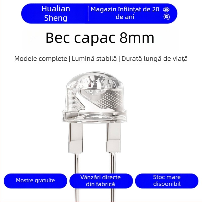 F8mm perle LED în formă de pălărie de paie, inline 0.5W, LED alb