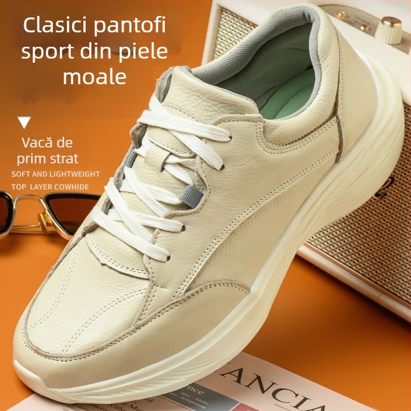 Pantofi de plimbare pentru bărbați, din piele de vită de primă calitate, ușori și respirabili, încălțăminte casual din piele, cu șireturi, pentru primăvară