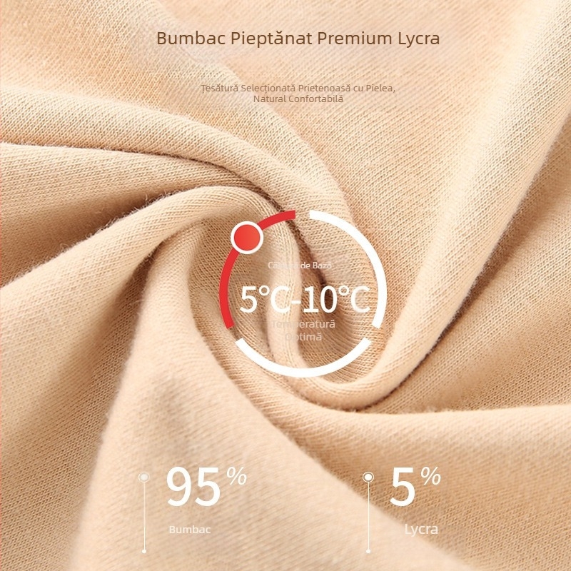 Tricou interior antibacterian din bumbac, subțire, mâneci lungi, guler semi-înalt, strat de bază cald