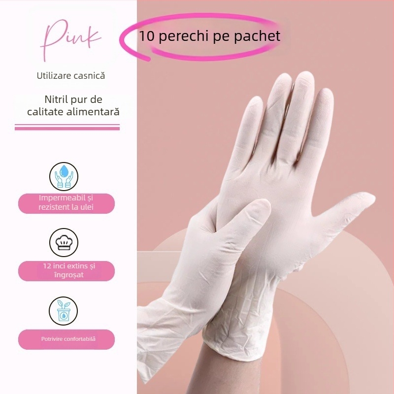 Mănuși de unică folosință nitril, lungi și groase, pentru spălat vase și curățenie gospodărească