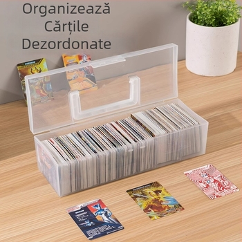 Cutie portabilă pentru carduri cu capac rabatabil, capacitate mare, organizator transparent de birou pentru carduri ale copiilor, cu compartimente
