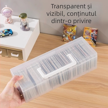 Cutie portabilă pentru carduri cu capac rabatabil, capacitate mare, organizator transparent de birou pentru carduri ale copiilor, cu compartimente