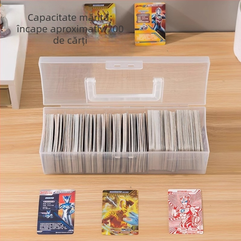 Cutie portabilă pentru carduri cu capac rabatabil, capacitate mare, organizator transparent de birou pentru carduri ale copiilor, cu compartimente
