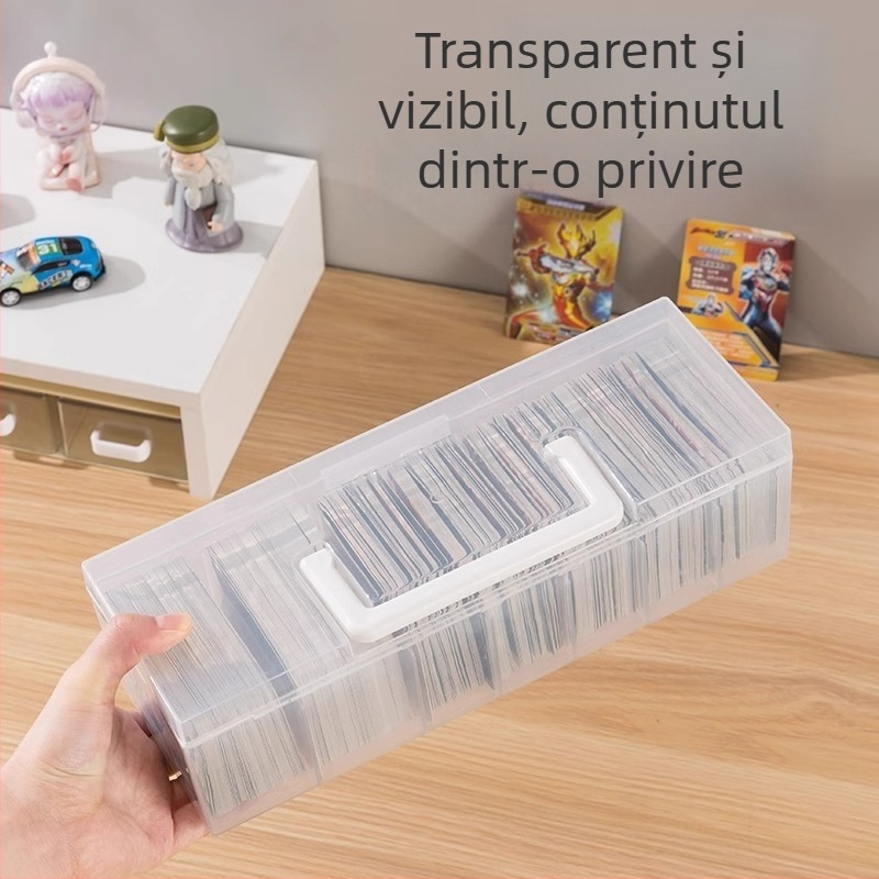 Cutie portabilă pentru carduri cu capac rabatabil, capacitate mare, organizator transparent de birou pentru carduri ale copiilor, cu compartimente