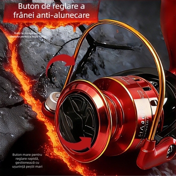 Mulineta de pescuit cu tambur rotativ, model Fire Lizard, aruncări la distanță, ape adânci, rezistentă la apă sărată