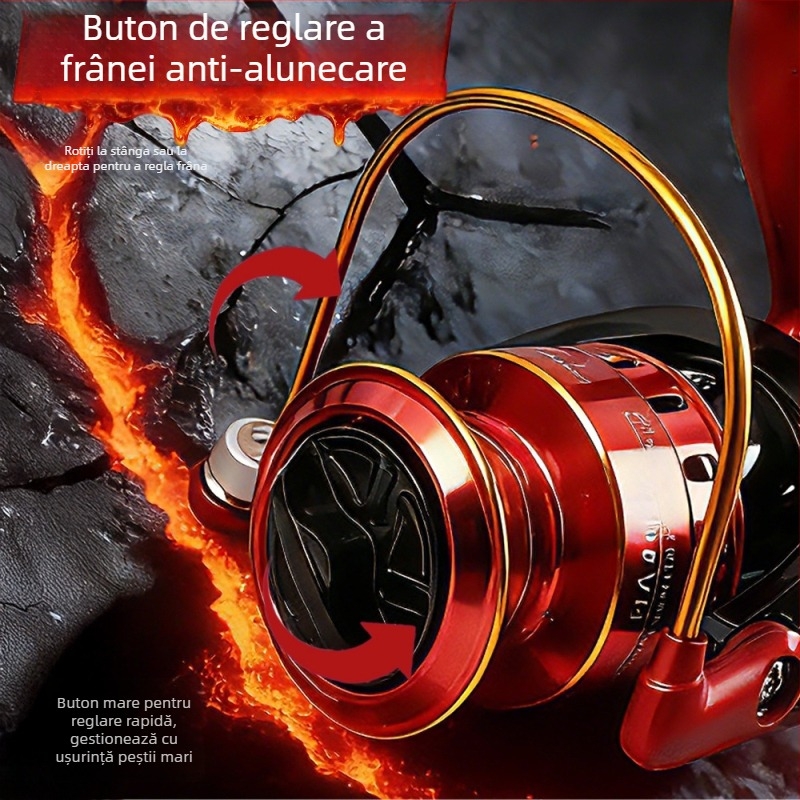 Mulineta de pescuit cu tambur rotativ, model Fire Lizard, aruncări la distanță, ape adânci, rezistentă la apă sărată