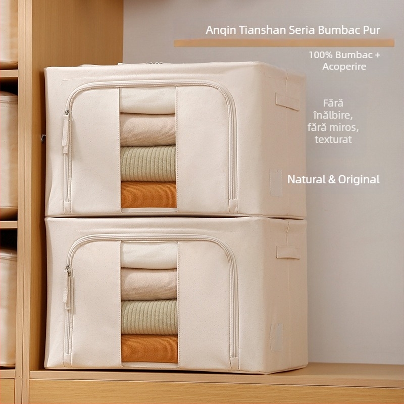Anqin cutie de depozitare din bumbac, țesătură lavabilă, organizator pentru garderobă, cuverturi și haine, 50–60 L, 50×40×33 cm