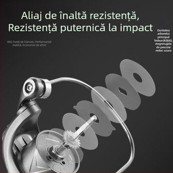 Mulineta de pescuit spinning, a doua generație Mini Golf, construcție metalică completă, aruncare ultra lungă, tambur cu profil mic pentru năluci mici