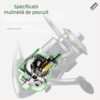 Mulineta de pescuit spinning, a doua generație Mini Golf, construcție metalică completă, aruncare ultra lungă, tambur cu profil mic pentru năluci mici