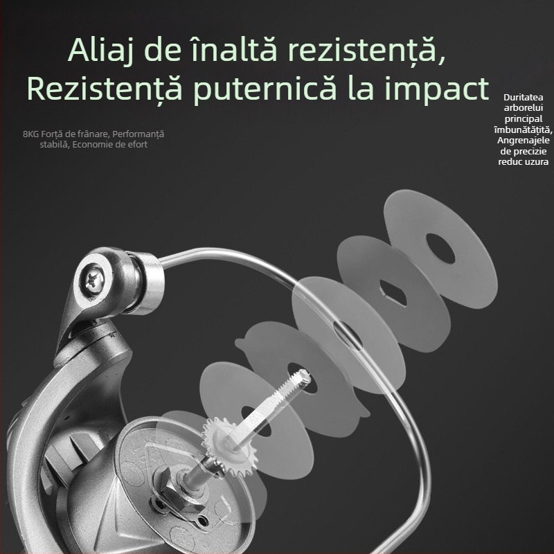 Mulineta de pescuit spinning, a doua generație Mini Golf, construcție metalică completă, aruncare ultra lungă, tambur cu profil mic pentru năluci mici