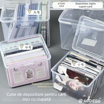 Cutie transparentă de depozitare cu capac rabatabil, etichetă, stil IN, cutie mică pătrată pentru carduri imprimate de tine