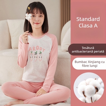 Set damă din bumbac subțire pentru toamnă: top cu mânecă lungă și pantaloni