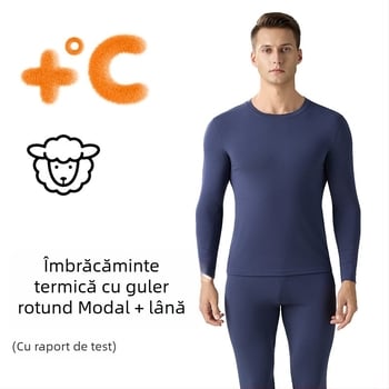 Top termic masculin din amestec modal și lână, guler rotund, mâneci scurte, subțire și călduros