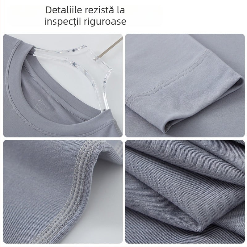 Top termic masculin din amestec modal și lână, guler rotund, mâneci scurte, subțire și călduros