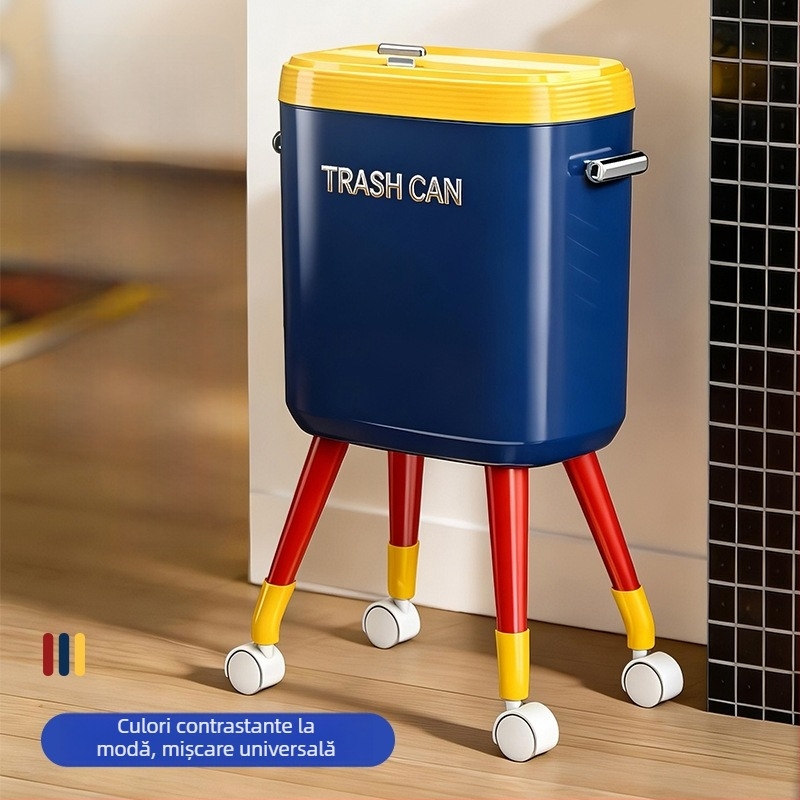 Coș de gunoi de bucătărie cu roți, capacitate mare (12 L+), design ergonomic, aspect luxos, capac deschis prin apăsare