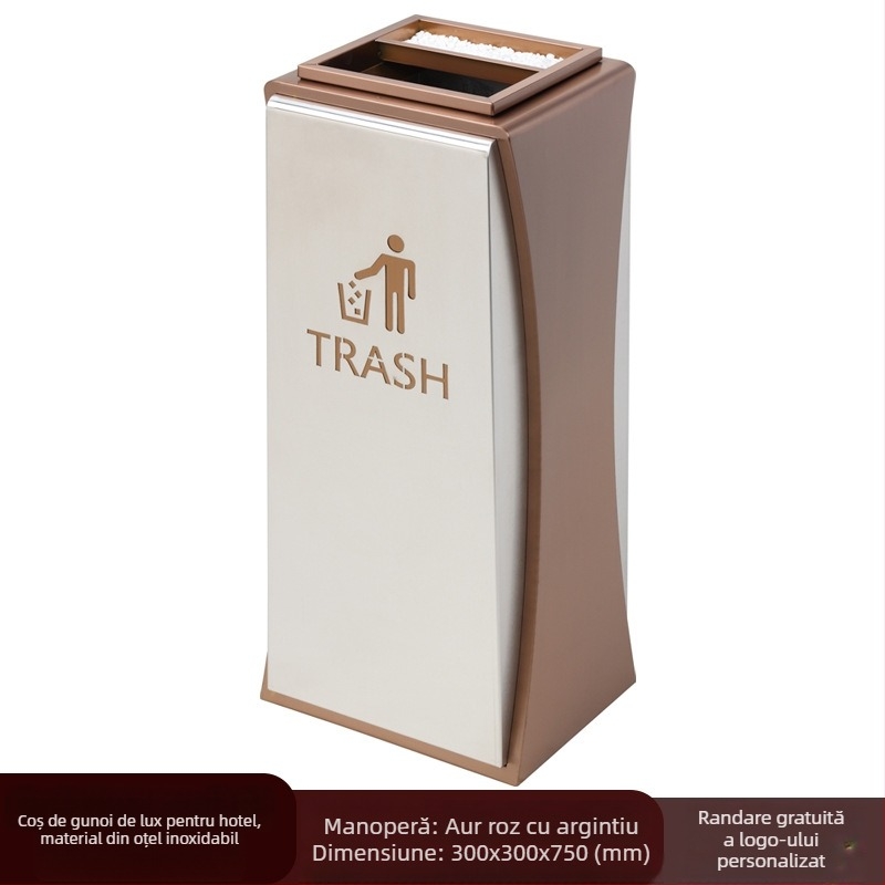 Scrumiere și coș de gunoi din oțel inoxidabil, pătrat, pentru lobby-urile spitalelor, holurile hotelurilor și clădirile de birouri – coș de gunoi de lux, personalizabil