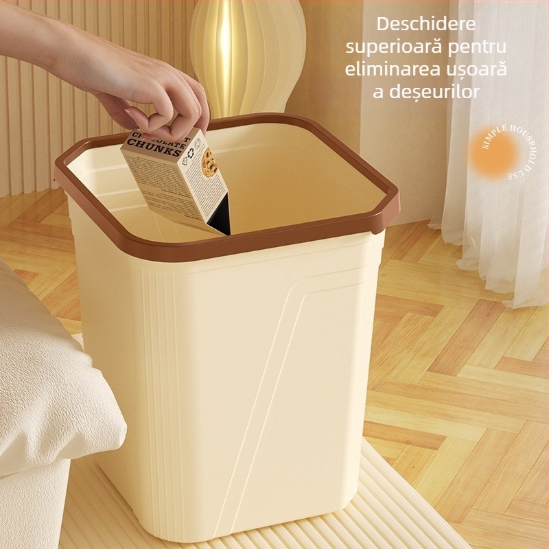 Coș de gunoi de bucătărie pătrat, aspect semi-transparent, fără capac, utilizare casnică
