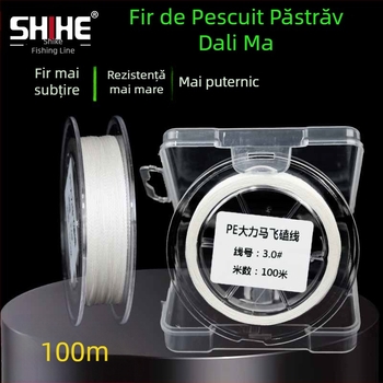 Shihe PE linie de pescuit, 100 m, rezistență 15 kg, pentru tilapia, anti-mușcătură