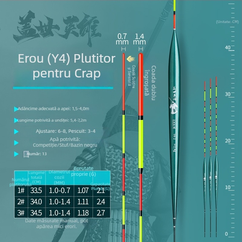 Plută nano cu sensibilitate înaltă pentru pescuitul tilapiei și crapului – plută neagră, corp gros, coadă subțire, design ușor