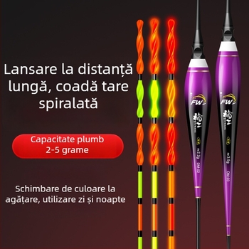 Plută spirală cu coadă, schimbare de culoare și luminozitate, plută electronică cu coadă dură pentru caras și pești mari, plută îngroșată pentru aruncări la distanță