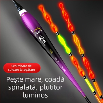 Plută spirală cu coadă, schimbare de culoare și luminozitate, plută electronică cu coadă dură pentru caras și pești mari, plută îngroșată pentru aruncări la distanță