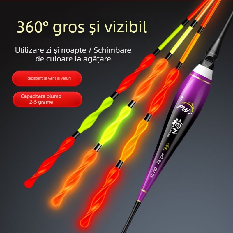 Plută spirală cu coadă, schimbare de culoare și luminozitate, plută electronică cu coadă dură pentru caras și pești mari, plută îngroșată pentru aruncări la distanță