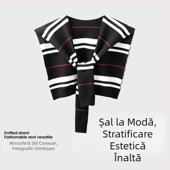 Fular-schal tricotat cu dungă pentru primăvară și toamnă, accesor decorativ pentru umeri, lână de înaltă calitate